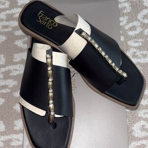 Franco Sarto Black Sandals with Gold Accents